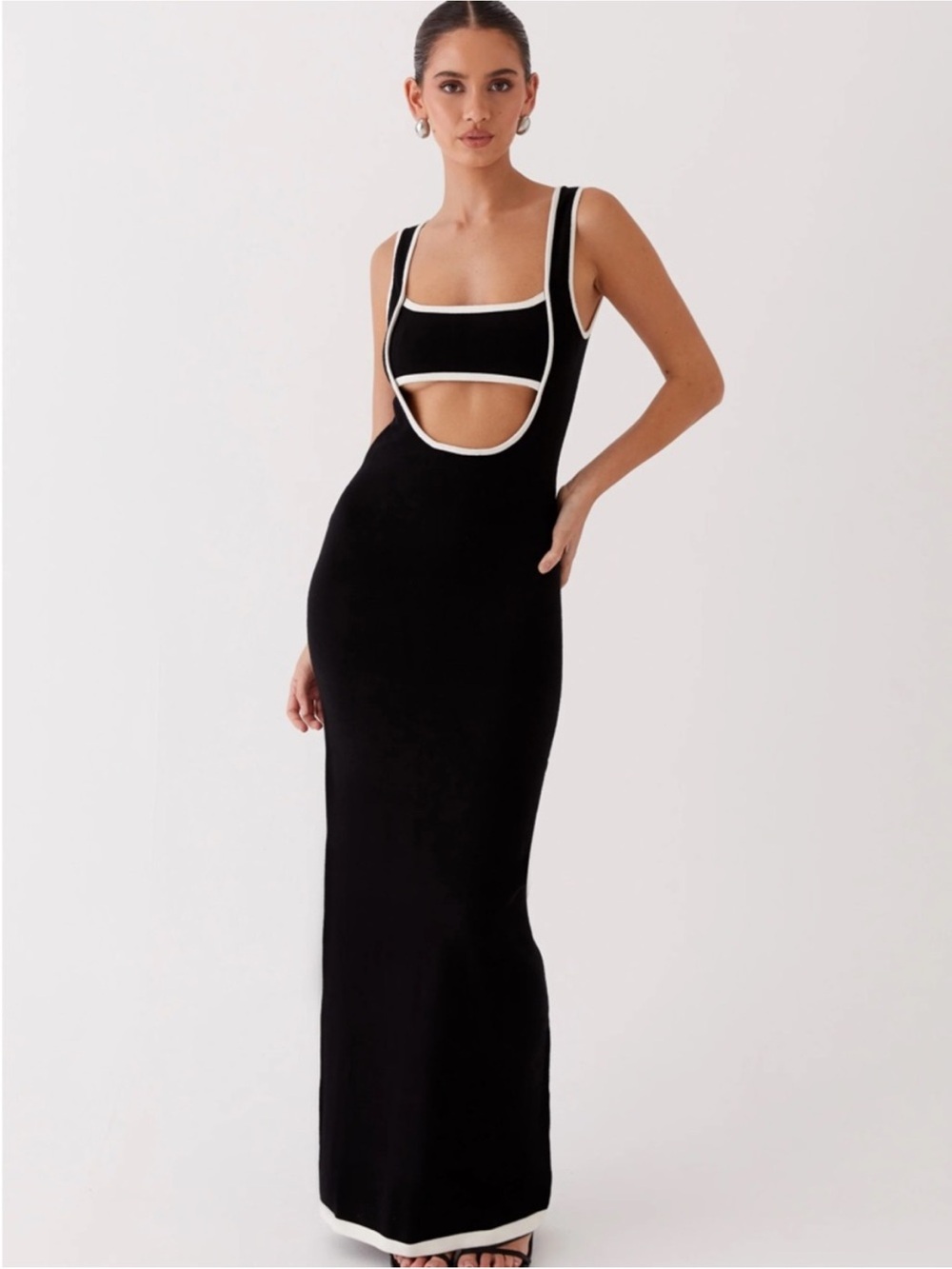 Peppermayo Backless Black Maxi Dress with White Trim NEVER WORN WITH TAGS